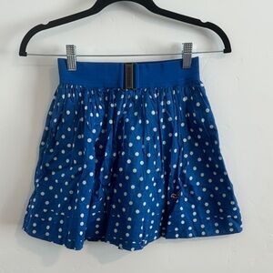 Vintage Hollister Royal Blue Polka Dot Skater Skirt w/Metal Buckle Elastic Waist